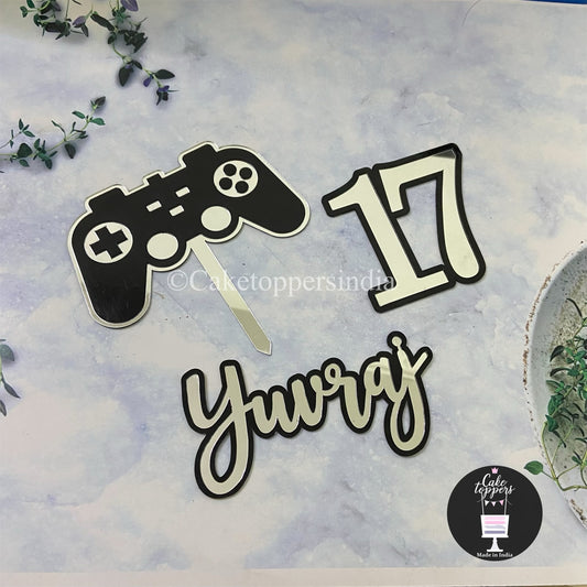 Personalized / Customized Video Game Theme Cake Toppers Set of 3 with Name and Age PKCT059