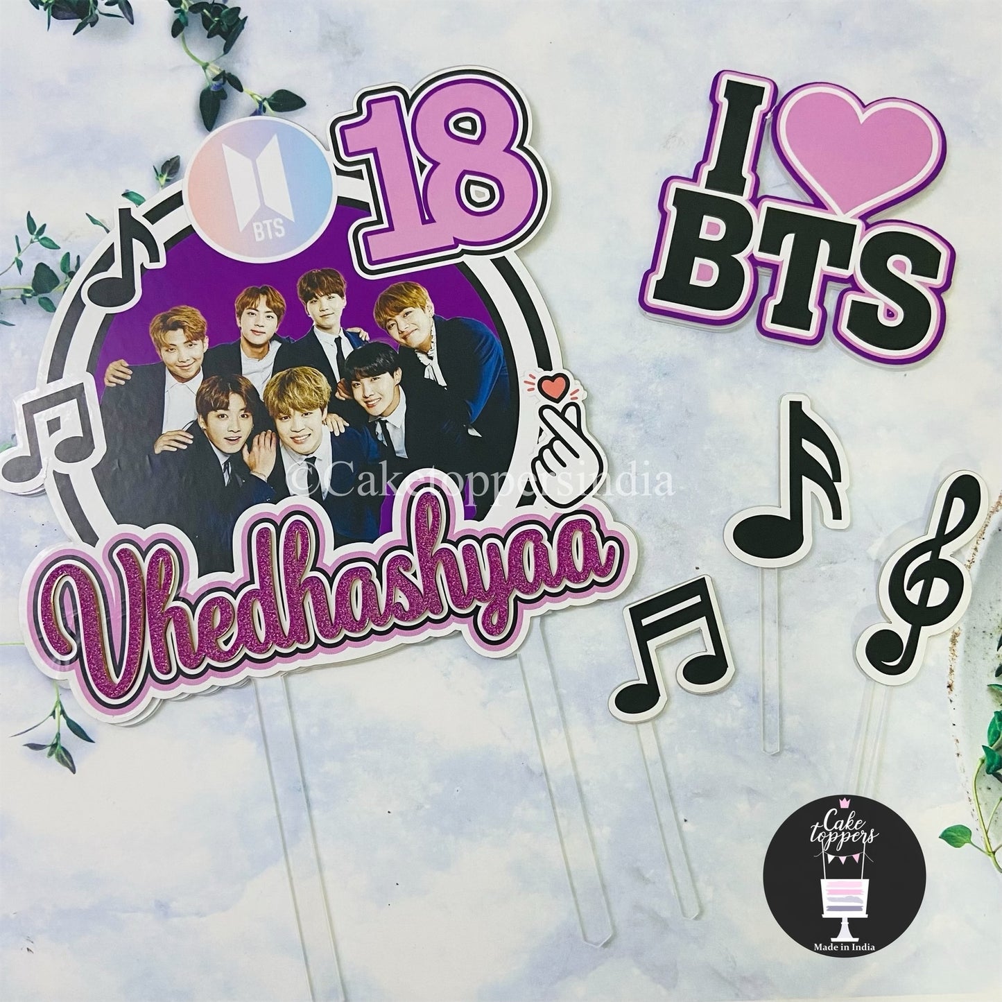 Personalized / Customized BTS Theme Cake Toppers Set