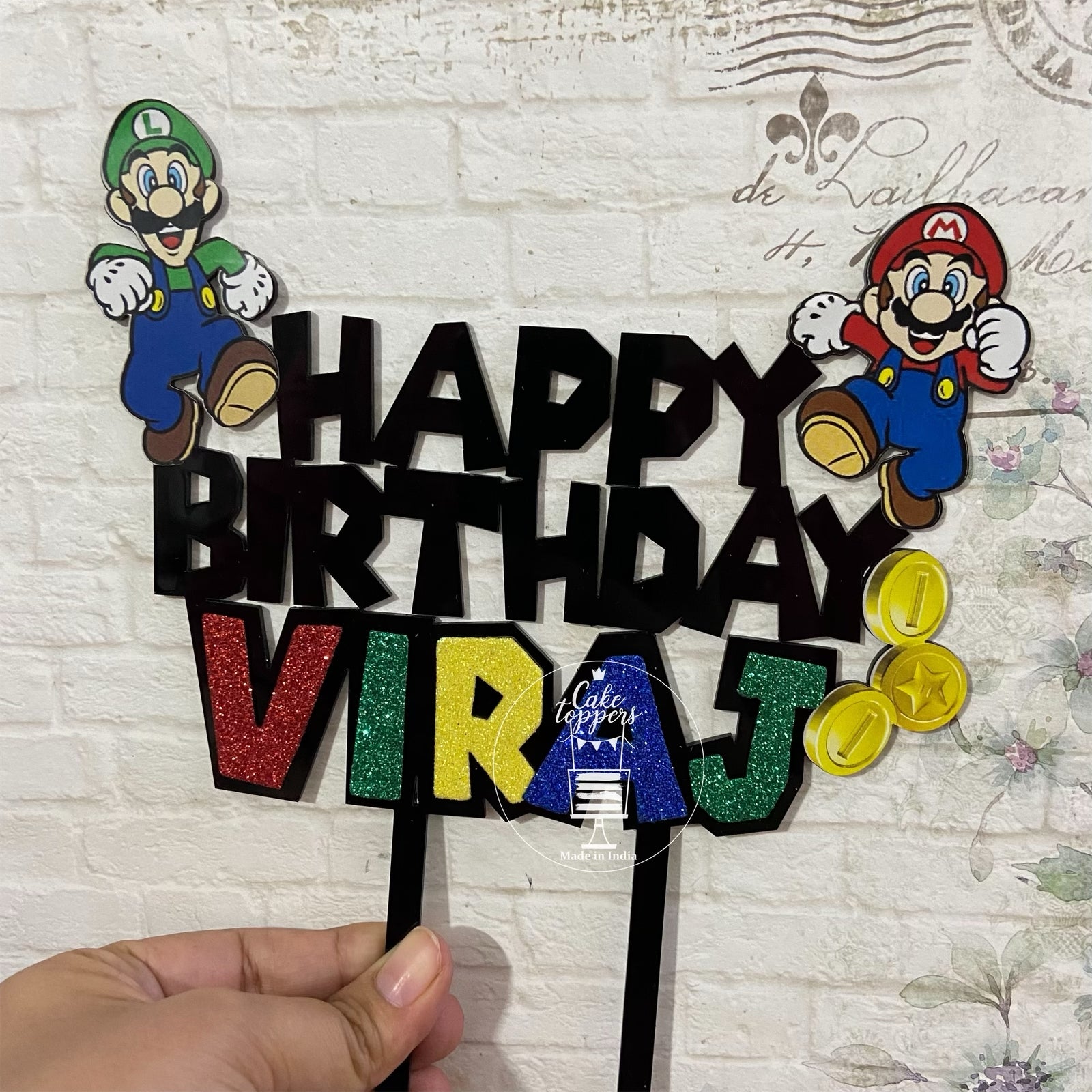 Personalized / Customized Super Mario Theme Cake Topper