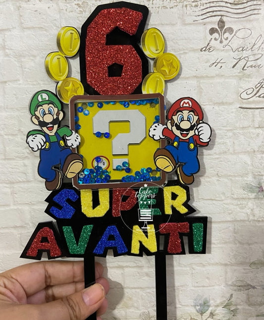 Personalized / Customized Super Mario Theme Cake Topper with Name and Age PKCT061